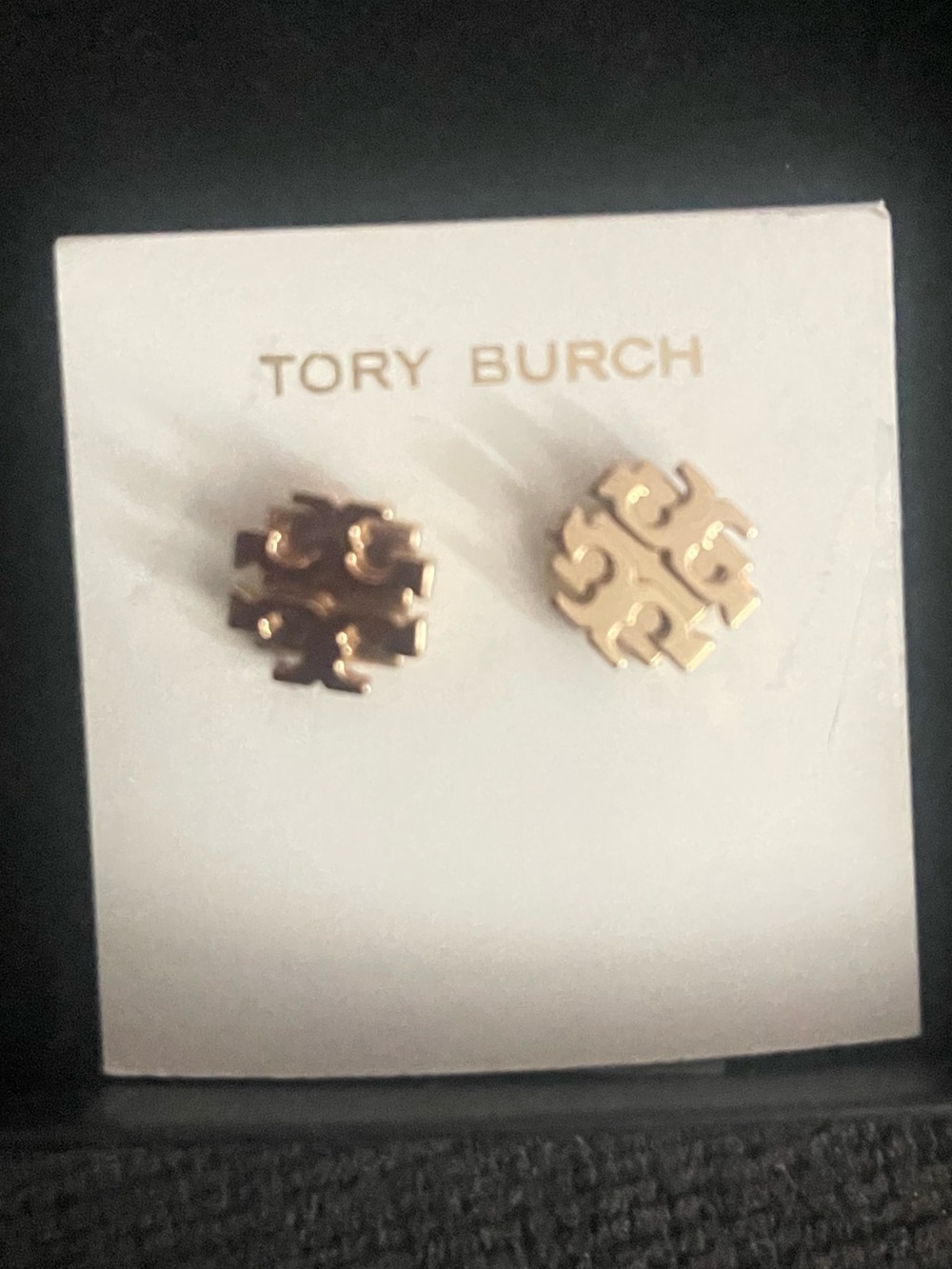 Tory Burch Gold Logo Stud Earrings - Picture 2 of 4